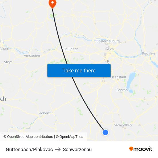 Güttenbach/Pinkovac to Schwarzenau map