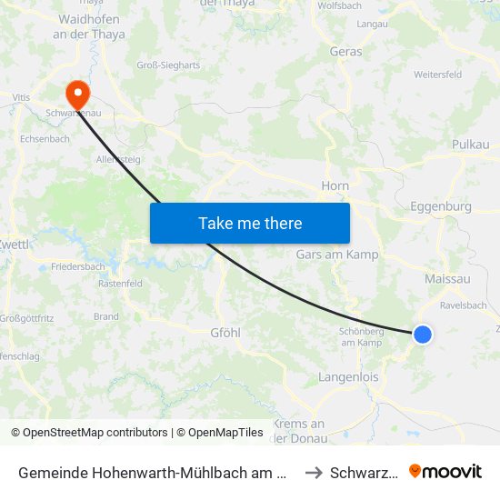 Gemeinde Hohenwarth-Mühlbach am Manhartsberg to Schwarzenau map