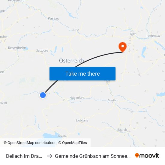 Dellach Im Drautal to Gemeinde Grünbach am Schneeberg map