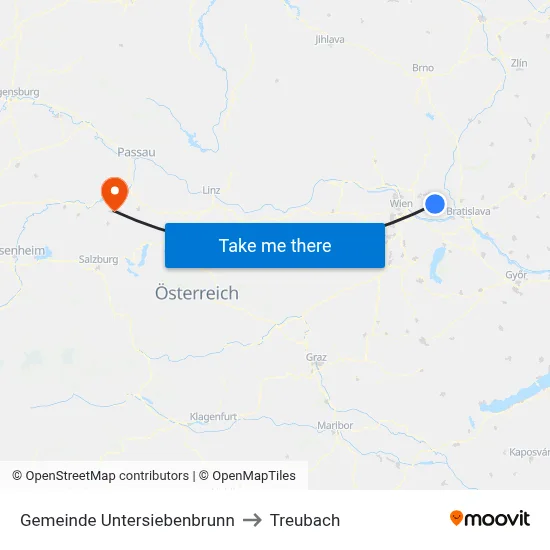 Gemeinde Untersiebenbrunn to Treubach map