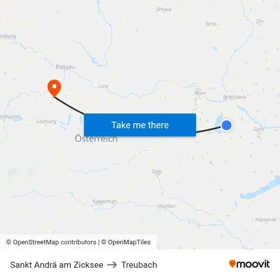 Sankt Andrä am Zicksee to Treubach map