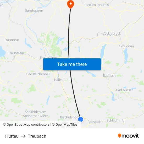Hüttau to Treubach map