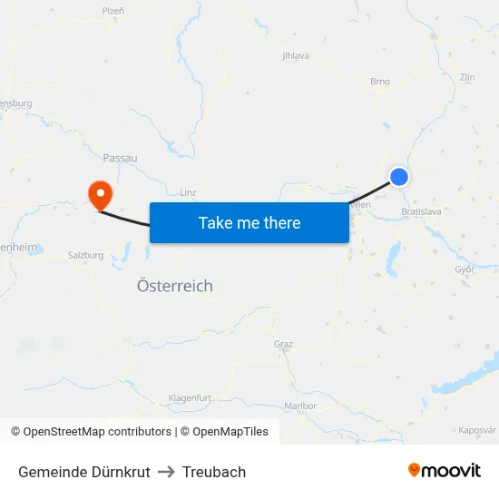 Gemeinde Dürnkrut to Treubach map