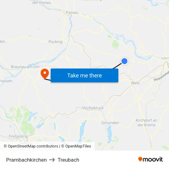 Prambachkirchen to Treubach map