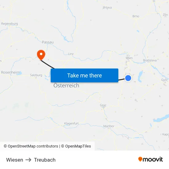 Wiesen to Treubach map