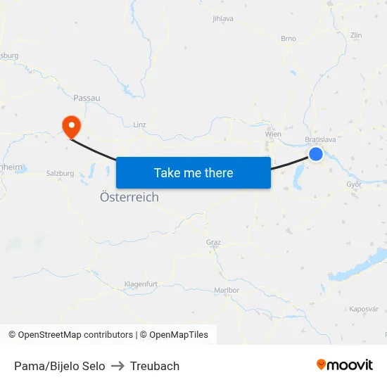 Pama/Bijelo Selo to Treubach map