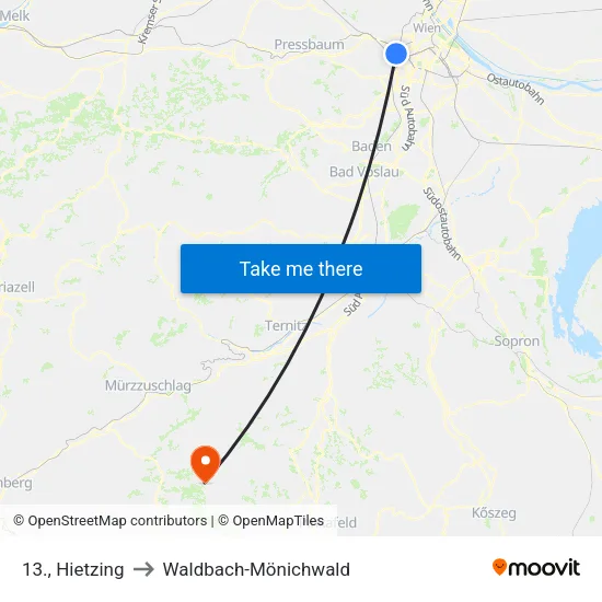 13., Hietzing to Waldbach-Mönichwald map
