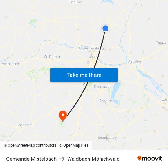 Gemeinde Mistelbach to Waldbach-Mönichwald map