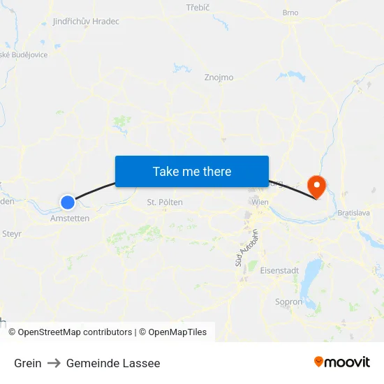Grein to Gemeinde Lassee map