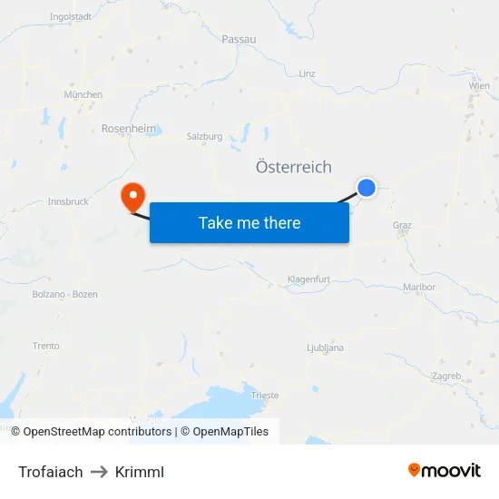 Trofaiach to Krimml map
