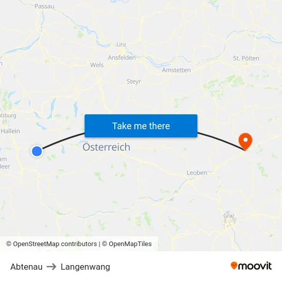 Abtenau to Langenwang map