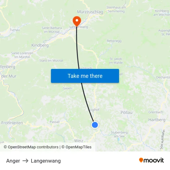 Anger to Langenwang map