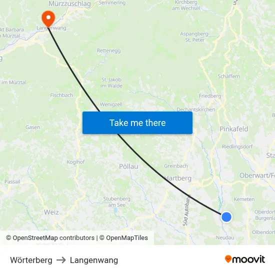 Wörterberg to Langenwang map