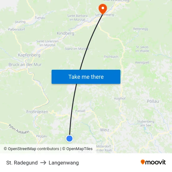St. Radegund to Langenwang map