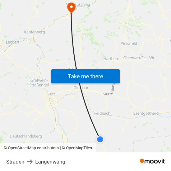 Straden to Langenwang map