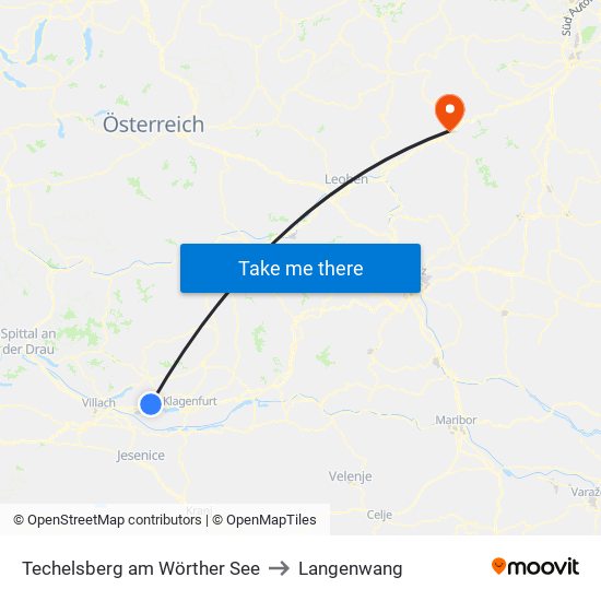 Techelsberg am Wörther See to Langenwang map