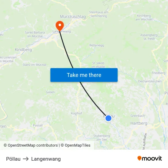 Pöllau to Langenwang map