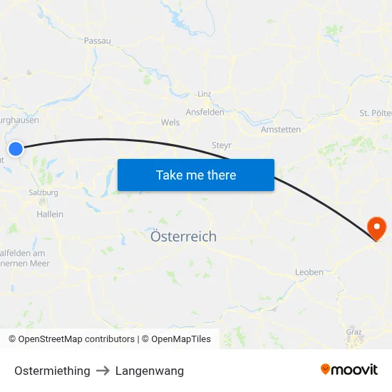 Ostermiething to Langenwang map