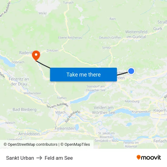 Sankt Urban to Feld am See map