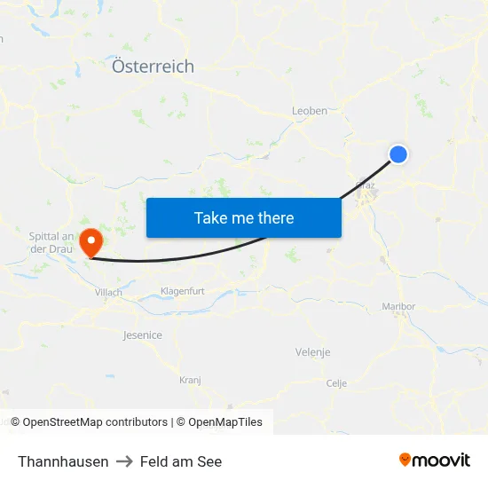 Thannhausen to Feld am See map