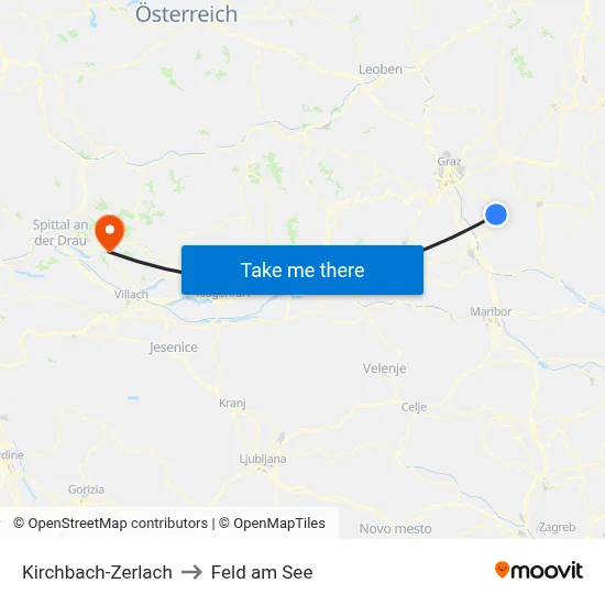 Kirchbach-Zerlach to Feld am See map