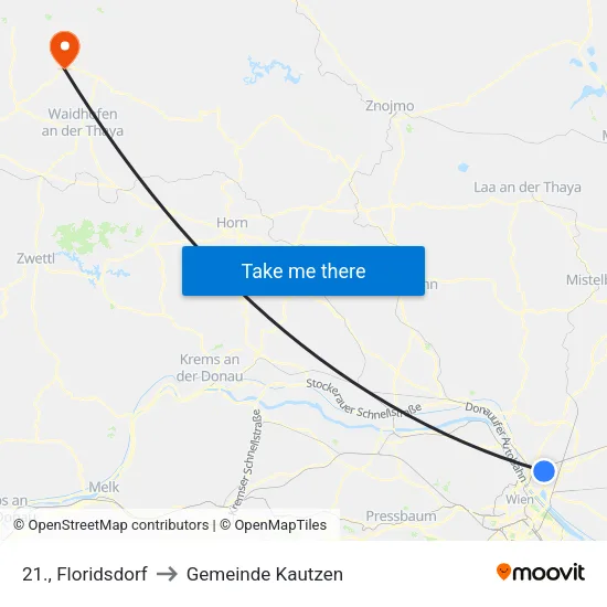 21., Floridsdorf to Gemeinde Kautzen map