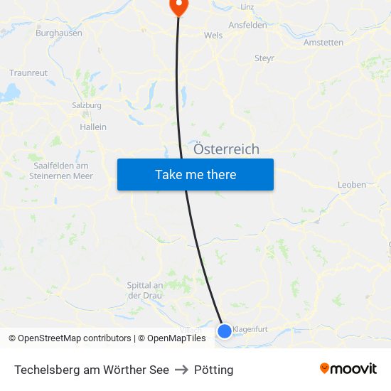 Techelsberg am Wörther See to Pötting map