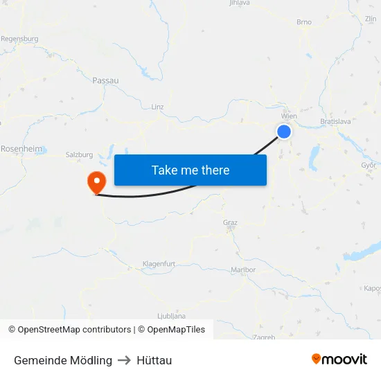 Gemeinde Mödling to Hüttau map