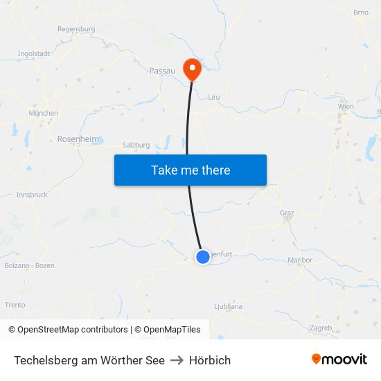 Techelsberg am Wörther See to Hörbich map