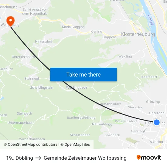 19., Döbling to Gemeinde Zeiselmauer-Wolfpassing map