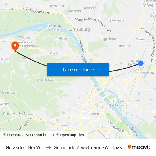 Gerasdorf Bei Wien to Gemeinde Zeiselmauer-Wolfpassing map