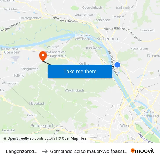 Langenzersdorf to Gemeinde Zeiselmauer-Wolfpassing map