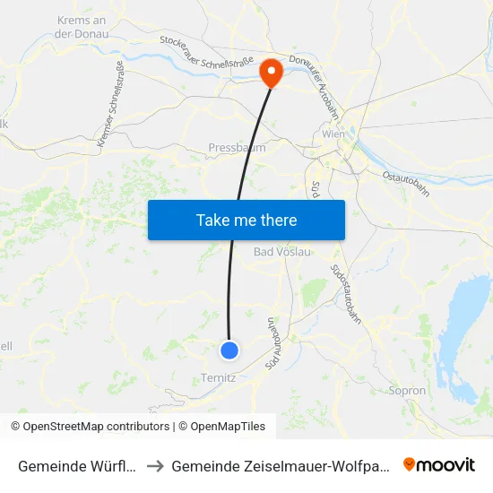 Gemeinde Würflach to Gemeinde Zeiselmauer-Wolfpassing map