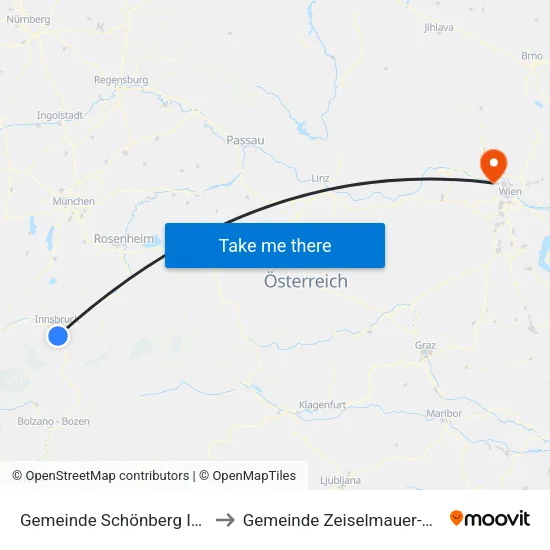 Gemeinde Schönberg Im Stubaital to Gemeinde Zeiselmauer-Wolfpassing map