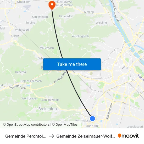 Gemeinde Perchtoldsdorf to Gemeinde Zeiselmauer-Wolfpassing map