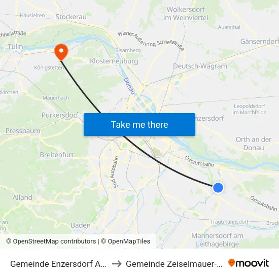 Gemeinde Enzersdorf An Der Fischa to Gemeinde Zeiselmauer-Wolfpassing map