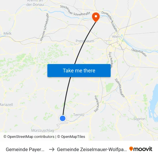 Gemeinde Payerbach to Gemeinde Zeiselmauer-Wolfpassing map