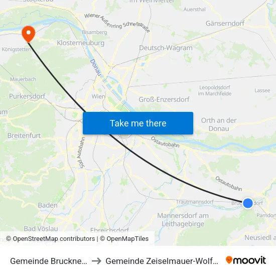 Gemeinde Bruckneudorf to Gemeinde Zeiselmauer-Wolfpassing map