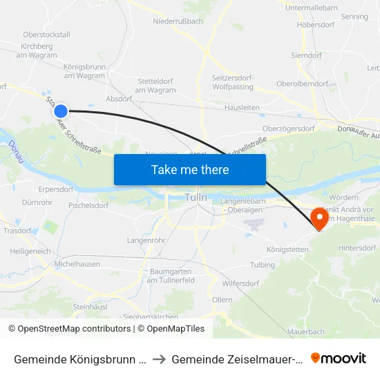 Gemeinde Königsbrunn am Wagram to Gemeinde Zeiselmauer-Wolfpassing map
