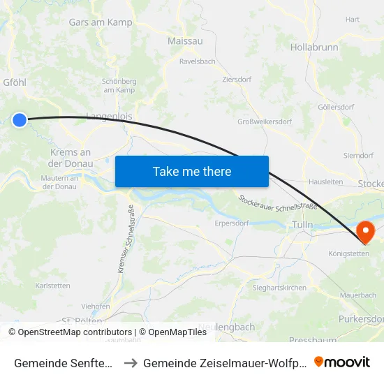 Gemeinde Senftenberg to Gemeinde Zeiselmauer-Wolfpassing map