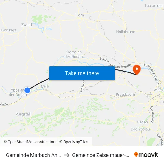Gemeinde Marbach An Der Donau to Gemeinde Zeiselmauer-Wolfpassing map