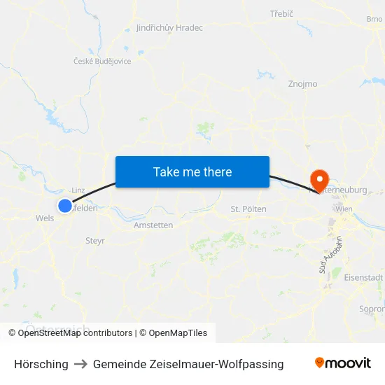 Hörsching to Gemeinde Zeiselmauer-Wolfpassing map