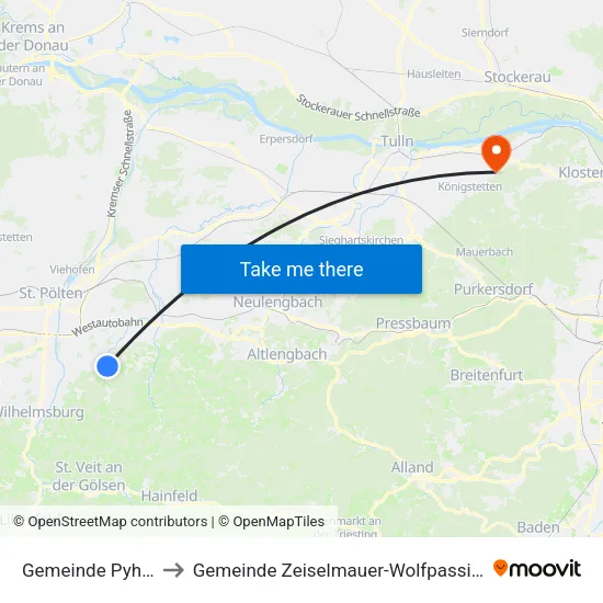 Gemeinde Pyhra to Gemeinde Zeiselmauer-Wolfpassing map
