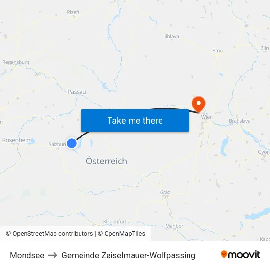Mondsee to Gemeinde Zeiselmauer-Wolfpassing map
