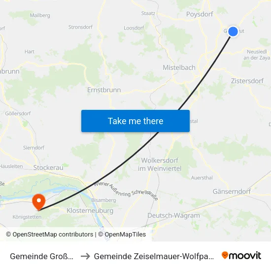 Gemeinde Großkrut to Gemeinde Zeiselmauer-Wolfpassing map