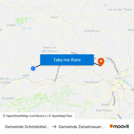 Gemeinde Schönbühel-Aggsbach to Gemeinde Zeiselmauer-Wolfpassing map