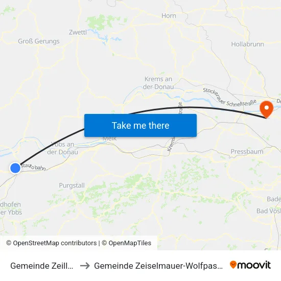 Gemeinde Zeillern to Gemeinde Zeiselmauer-Wolfpassing map