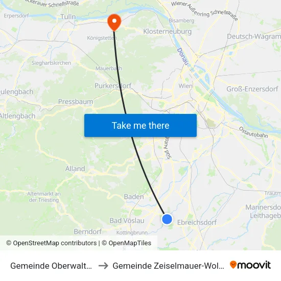 Gemeinde Oberwaltersdorf to Gemeinde Zeiselmauer-Wolfpassing map