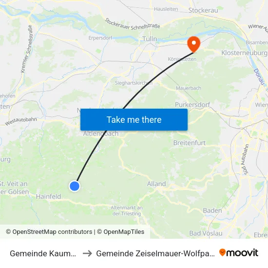 Gemeinde Kaumberg to Gemeinde Zeiselmauer-Wolfpassing map