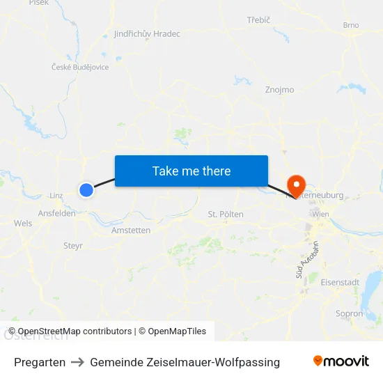 Pregarten to Gemeinde Zeiselmauer-Wolfpassing map